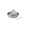 BÉABA silicone meal set with pastel green bowls, white cup, spoon and gray tray for feeding essentials