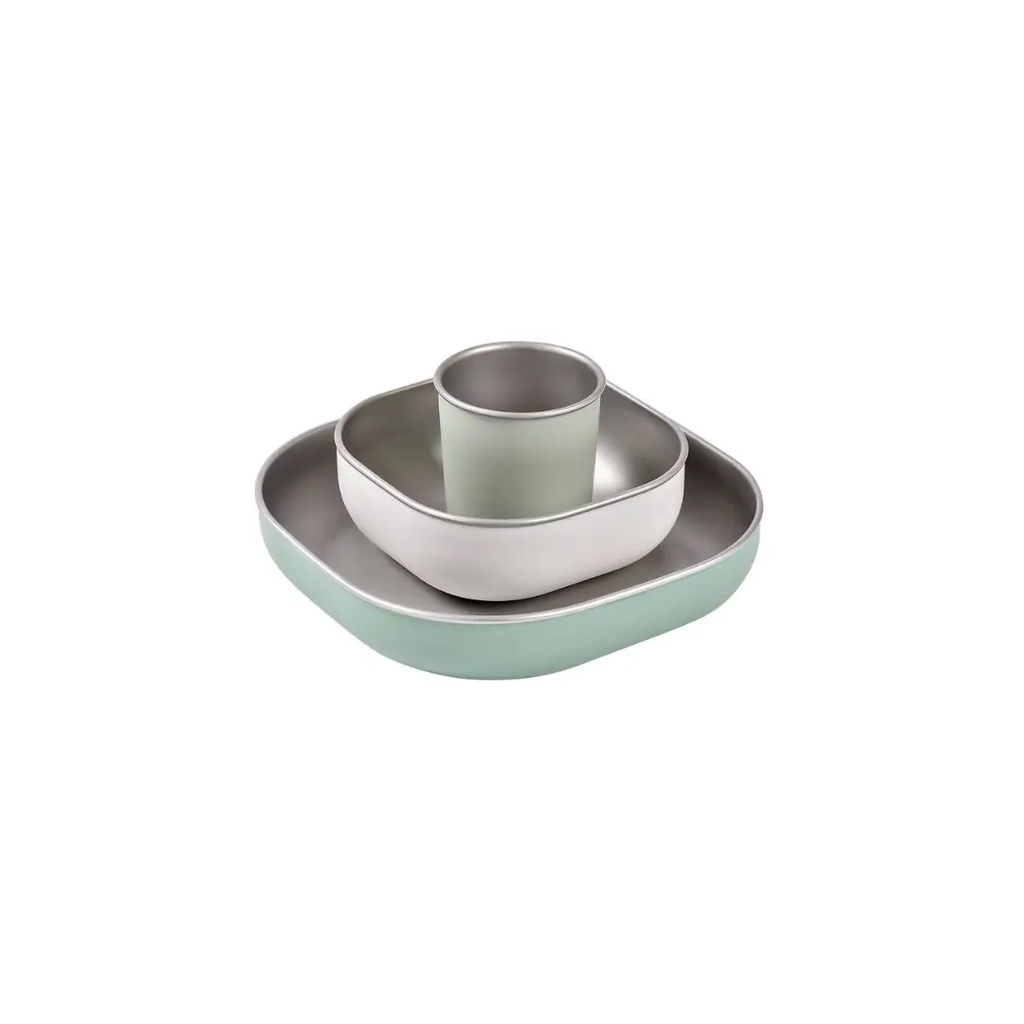 BÉABA coffret repas inox micro-ondable vert sauge, ensemble de 3 éléments empilables