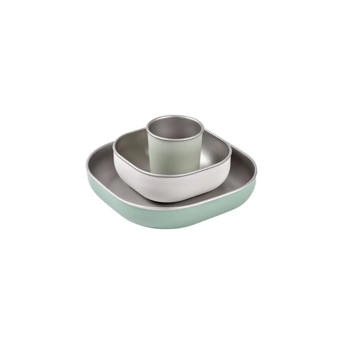 BÉABA coffret repas inox micro-ondable vert sauge, ensemble de 3 éléments empilables