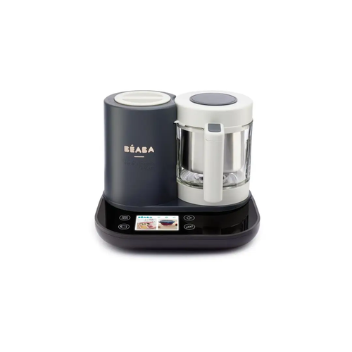 BÉABA Babycook Smart robot cuiseur in anthracite gray with white lid and glass bowl on black base