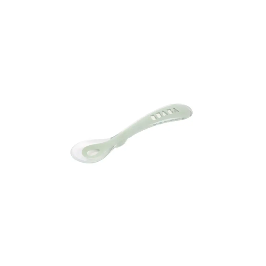 BÉABA cuillère d'alimentation en silicone, 2e âge, vert-gris
