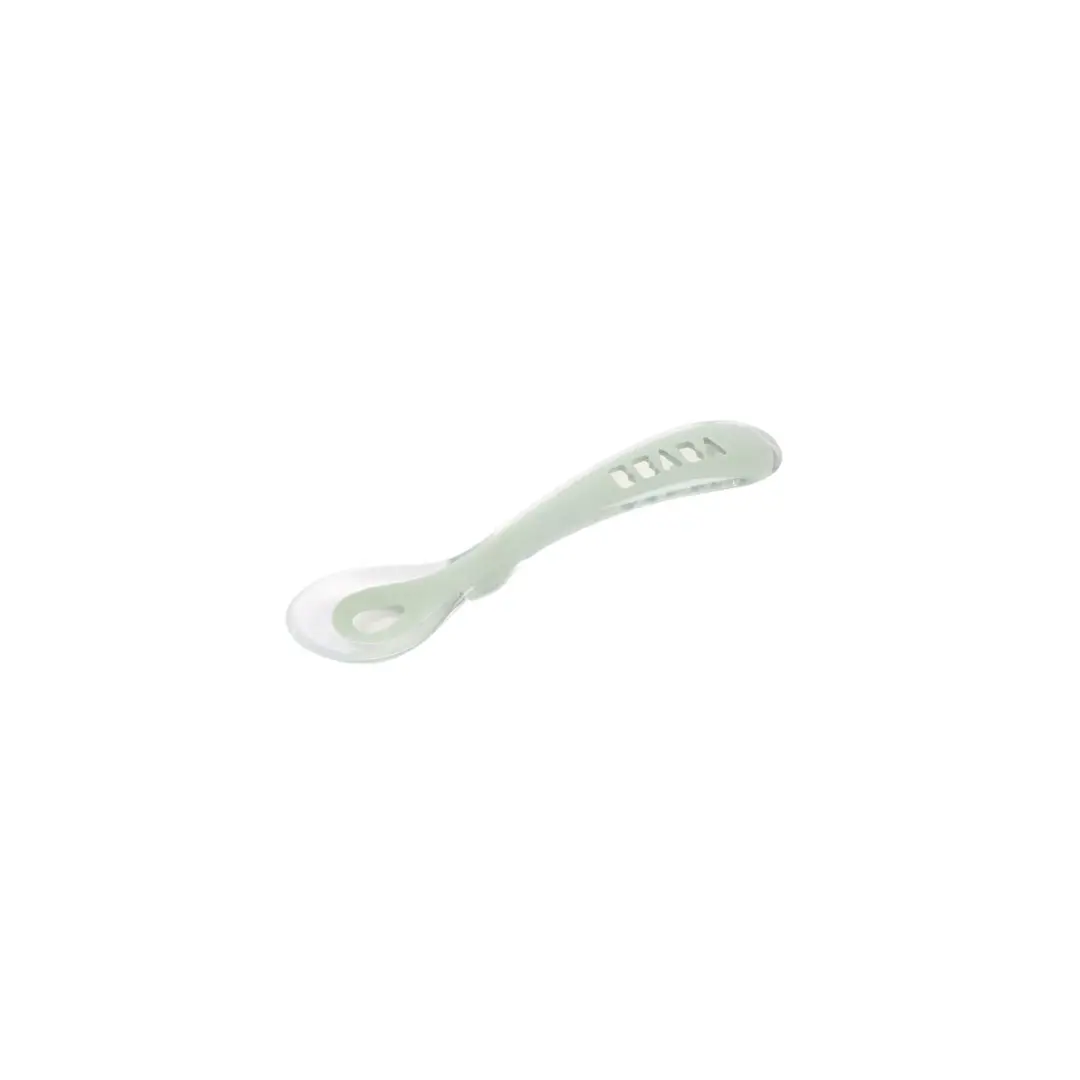 BÉABA cuillère d'alimentation en silicone, 2e âge, vert-gris