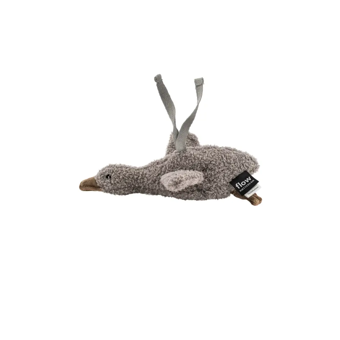 Flow Amsterdam liva on the go doudou plush in gray-silver fur with brown beak and ribbon loops