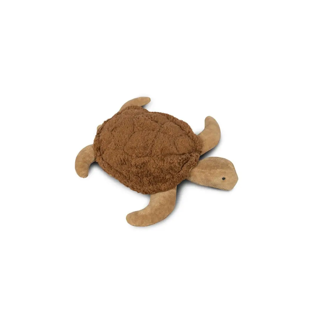 SENGER doudou bouillotte tortue plush toy, brown turtle with beige limbs and fuzzy shell