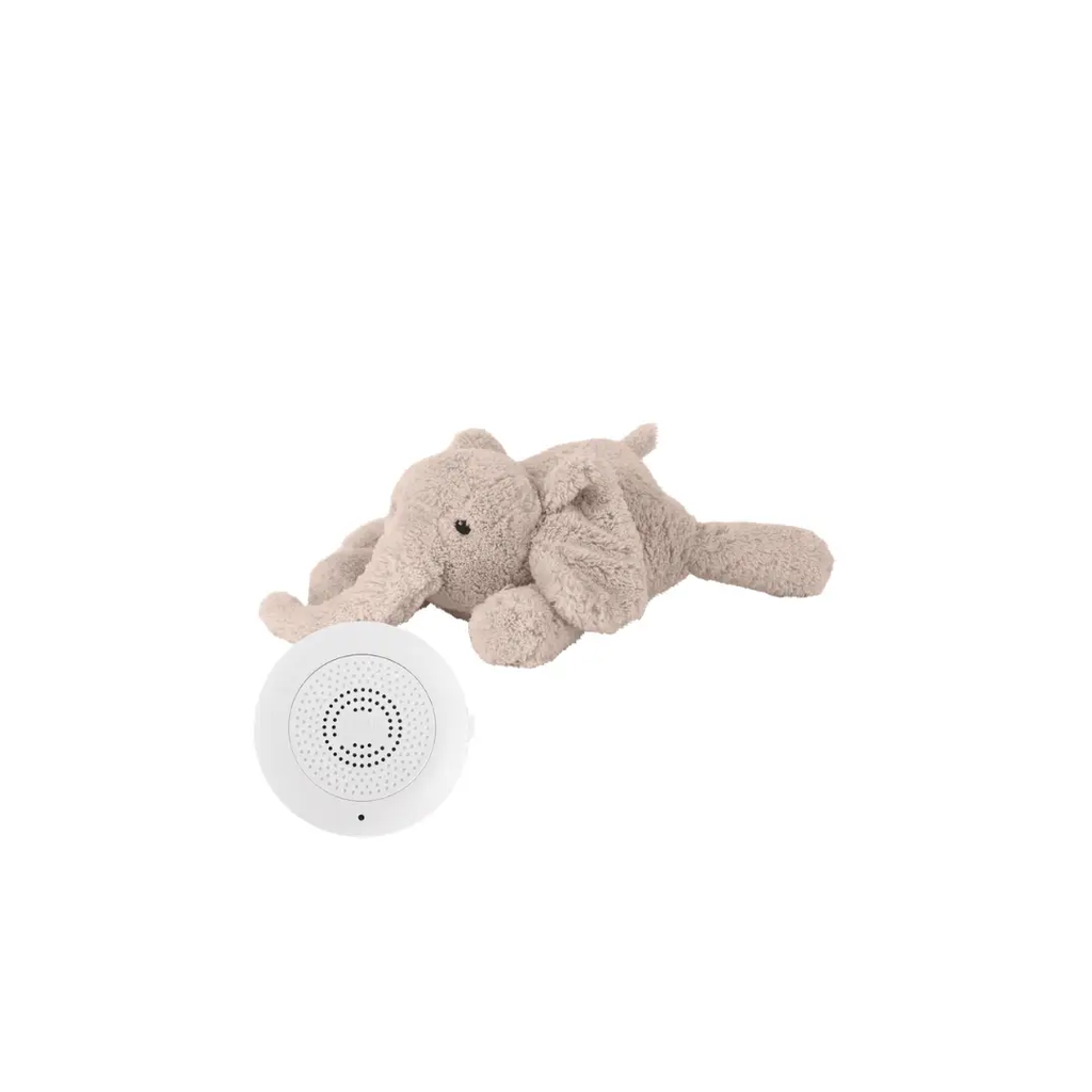 FLOW george doudou elephant plush with round white Citron Grenadine speaker, blush