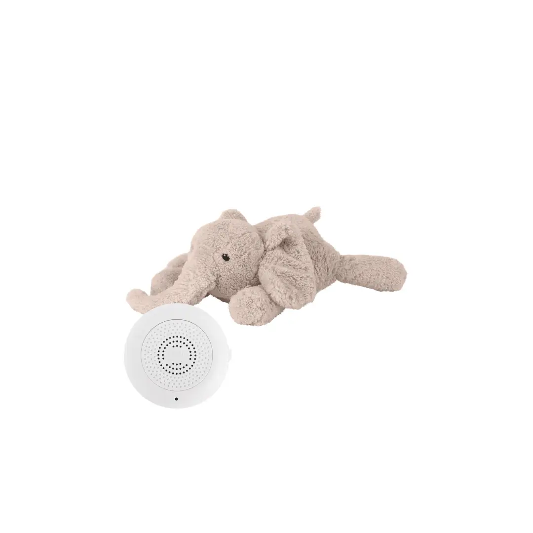 FLOW george doudou elephant plush with round white Citron Grenadine speaker, blush