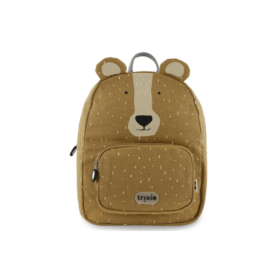 TRIXIE sac-à-dos Mr Bear school backpack, mustard-brown with bear face and front pocket, trixie label