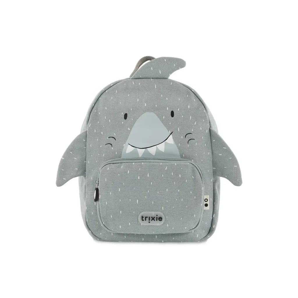 TRIXIE sac-à-dos Mr Shark school backpack in gray with shark face and front pocket logo
