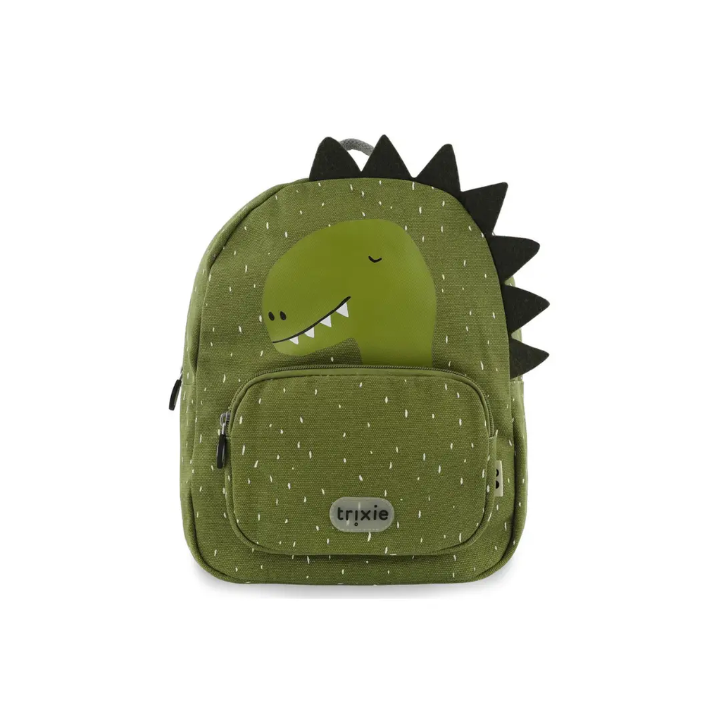 TRIXIE dinosaur school backpack, green canvas with black spikes