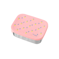 FRESK lunchbox pink lid with yellow fruit pattern, stainless steel base