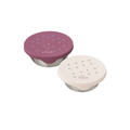 FRESK stainless steel food storage containers set of 2 with berry-pattern lids in purple and cream