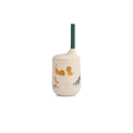 LIEWOOD Ellis sippy cup with sandy beige body and animal prints, green straw