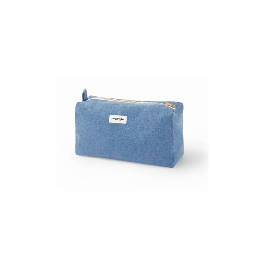 Rive Droite Alma maternity toiletry bag in light denim fabric with gold zipper