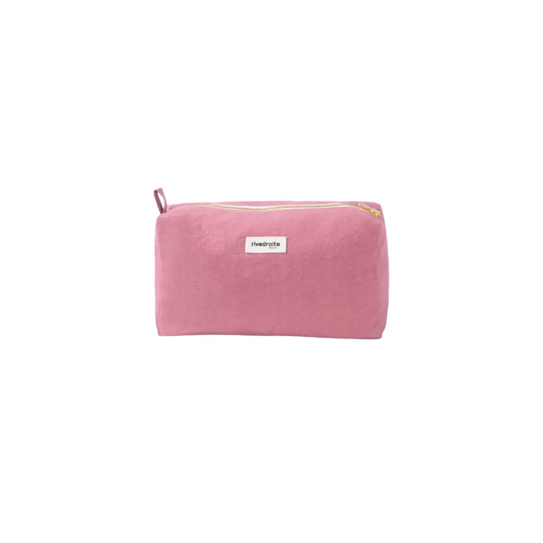 Rive Droite Alma maternity toiletry bag in rose pink with gold zipper and logo label