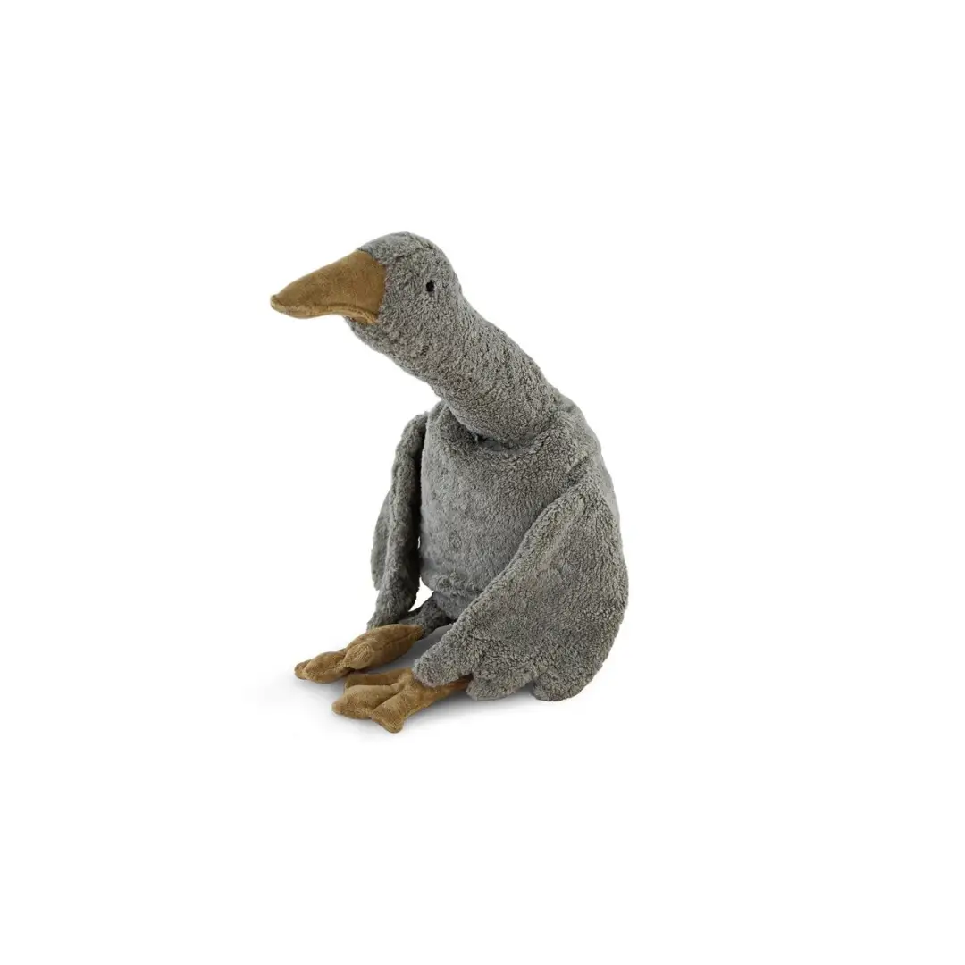 SENGER doudou oie grise L plush goose by Citron Grenadine, gray body with brown beak and feet, seated