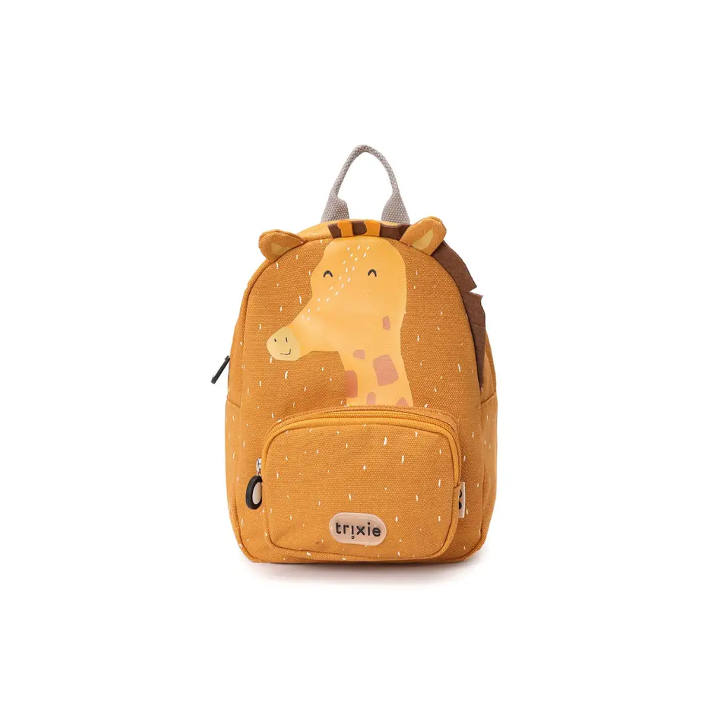 Trixie Mr Giraffe orange school backpack with front zip pocket and giraffe print