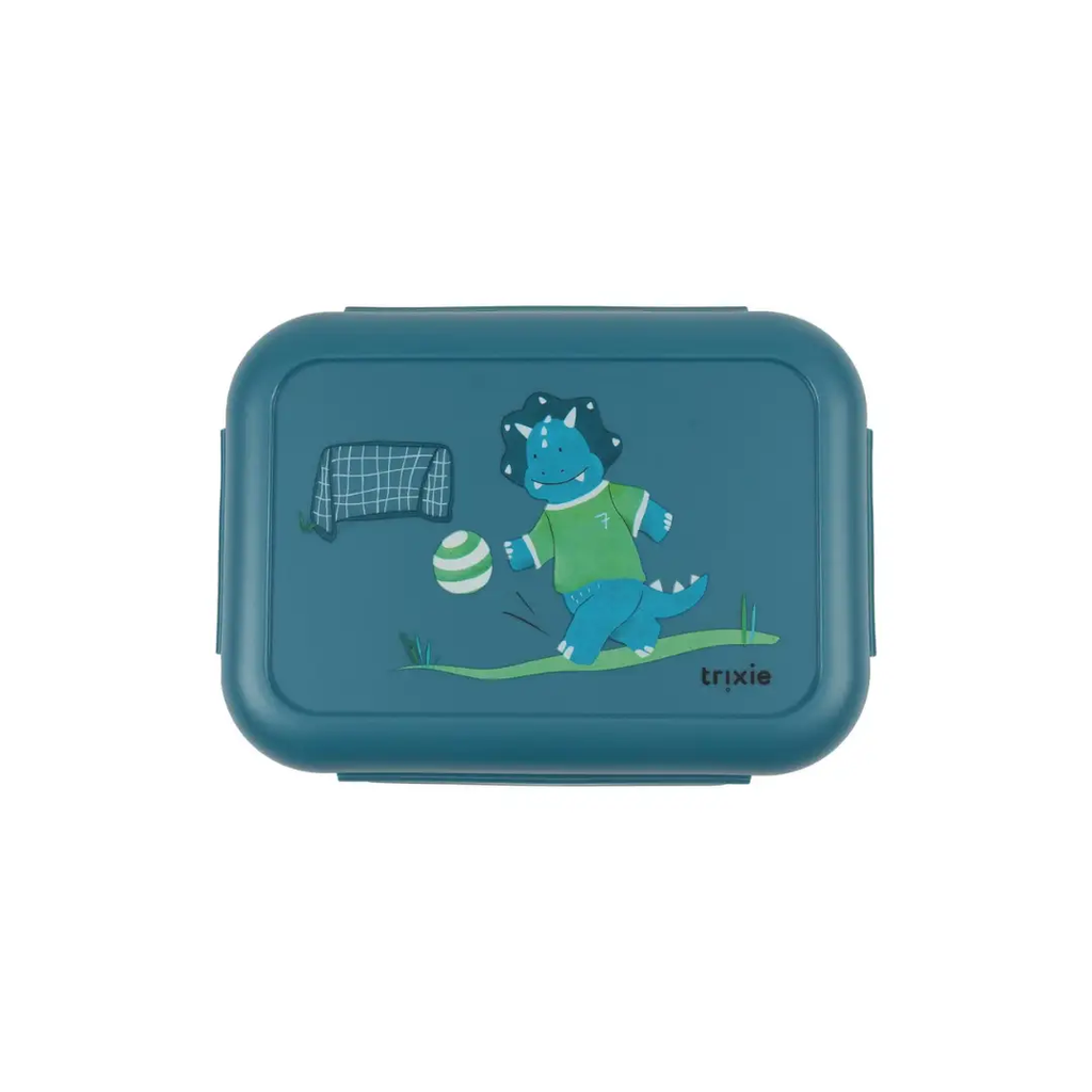 TRIXIE lunch container with clips, blue Mr Triceratops ballplayer design by Citron Grenadine