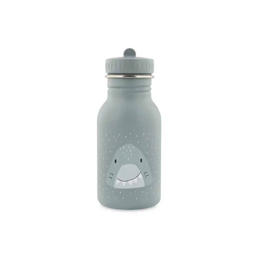 TRIXIE 350ml Mr Shark gourde canteen in gray with cartoon shark illustration by Citron Grenadine