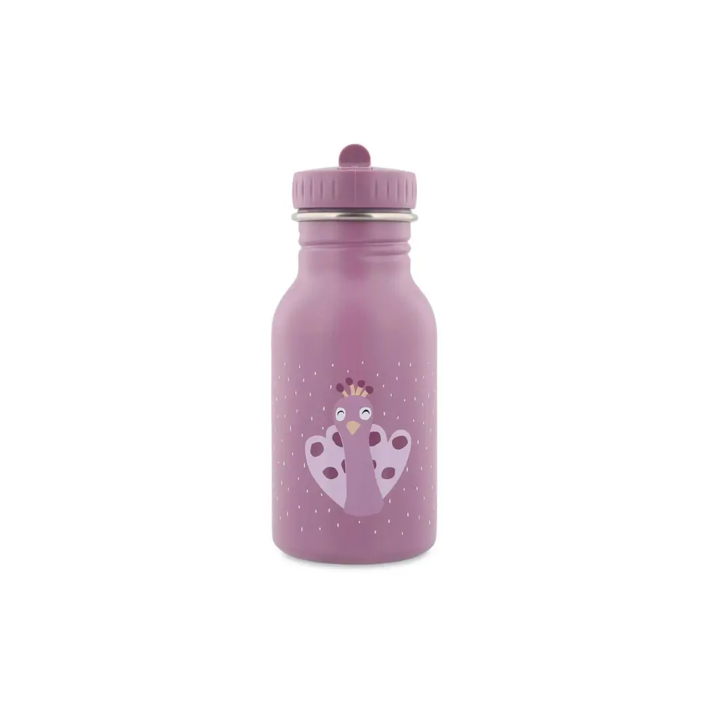 Trixie gourde 350 ml water bottle in pink-purple with peacock illustration