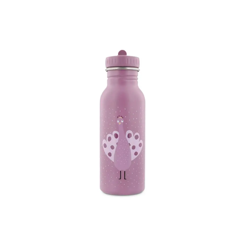 TRIXIE 500 ml gourde water bottle in pink with Mrs Peacock design by Citron Grenadine