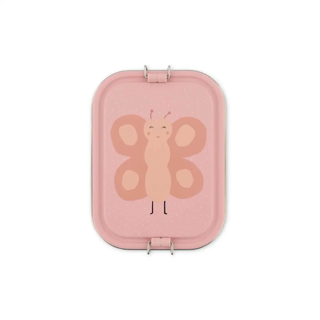 TRIXIE lunch box L Mrs Butterfly by Citron Grenadine, pink with butterfly illustration and metal clasps