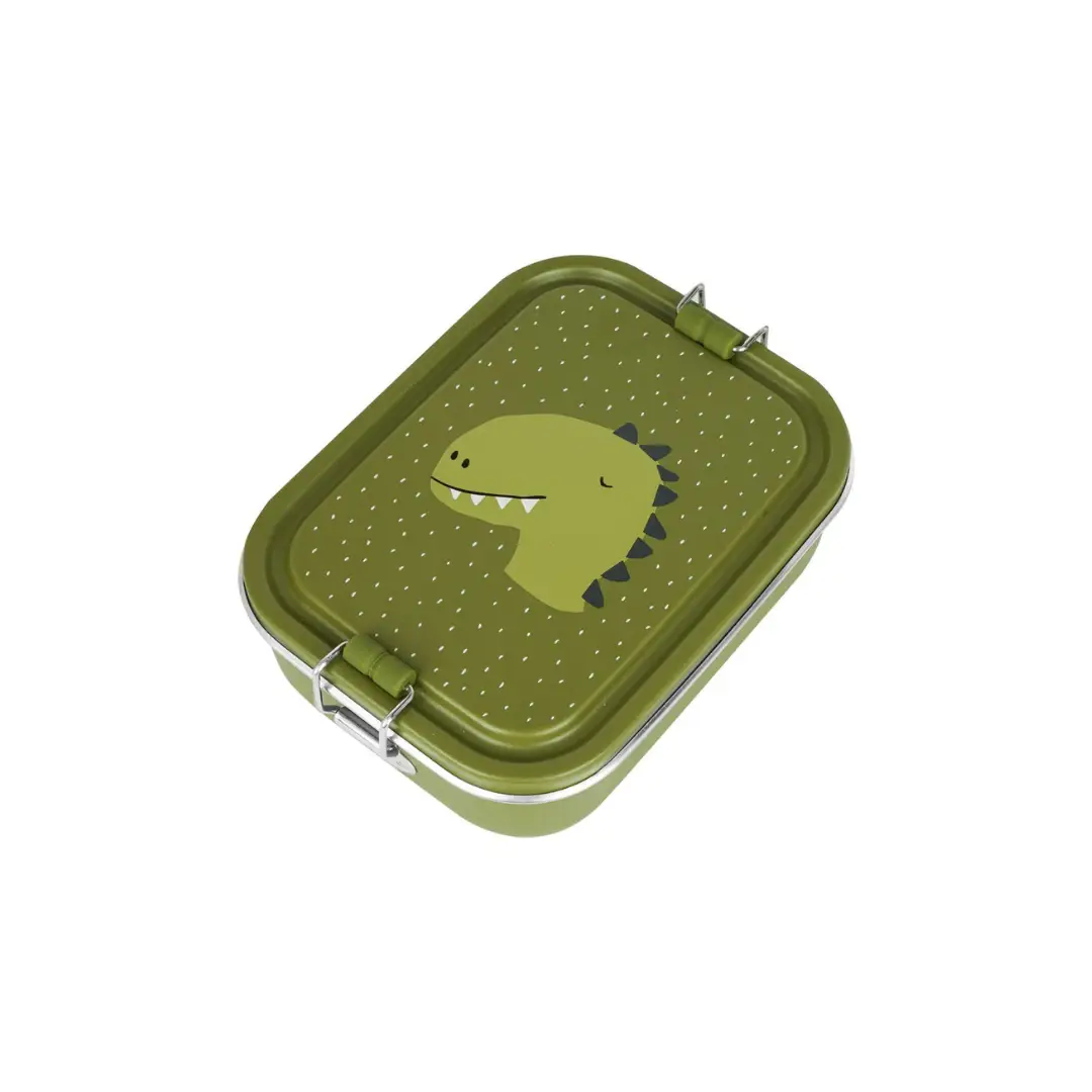 TRIXIE lunch box S Mr Dino, green dinosaur-pattern lunch container with metal clips