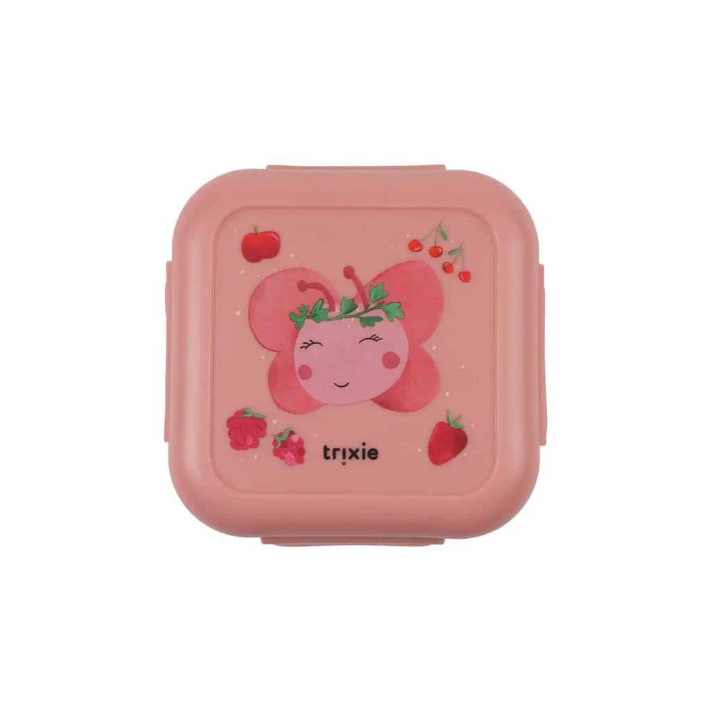 TRIXIE pink lunch box with clips, Fruit Fairy Mrs Butterfly design