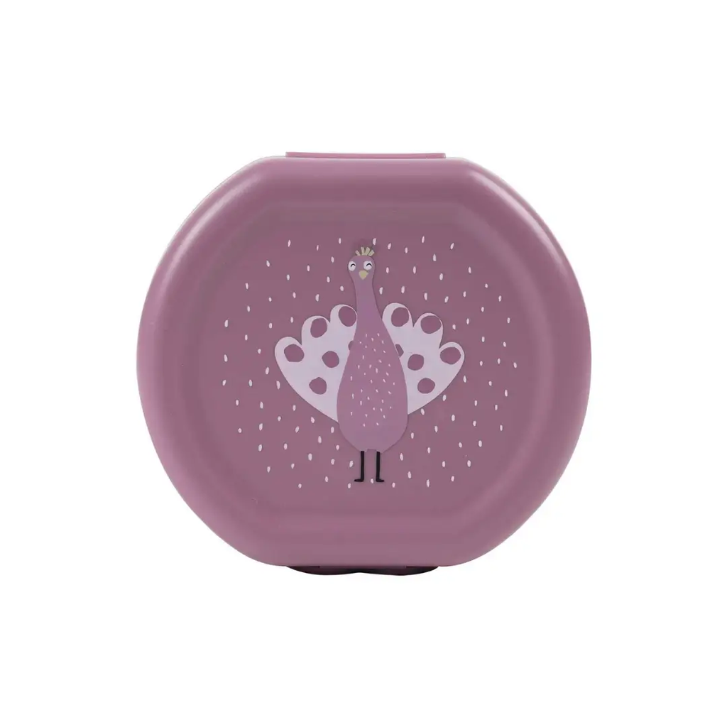 TRIXIE pink round lunch container with Mrs Peacock design, Citron Grenadine brand