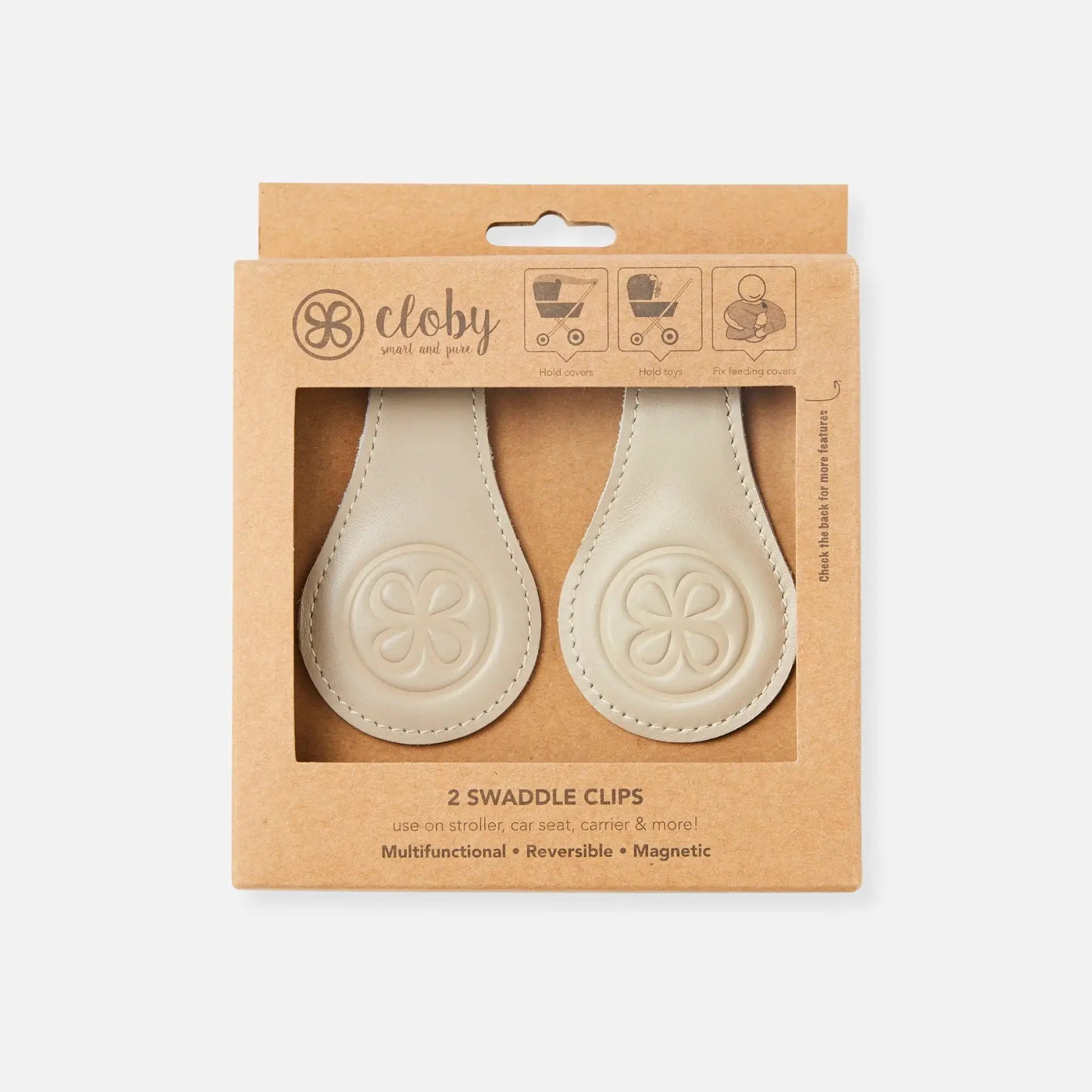 CLOBY clips beige stroller hooks - 2 swaddle clips by Citron Grenadine