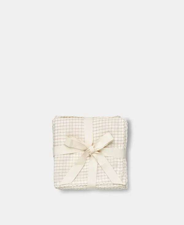 Bavoirs set of 3 mini check bibs in cream with ribbon, Citron Grenadine