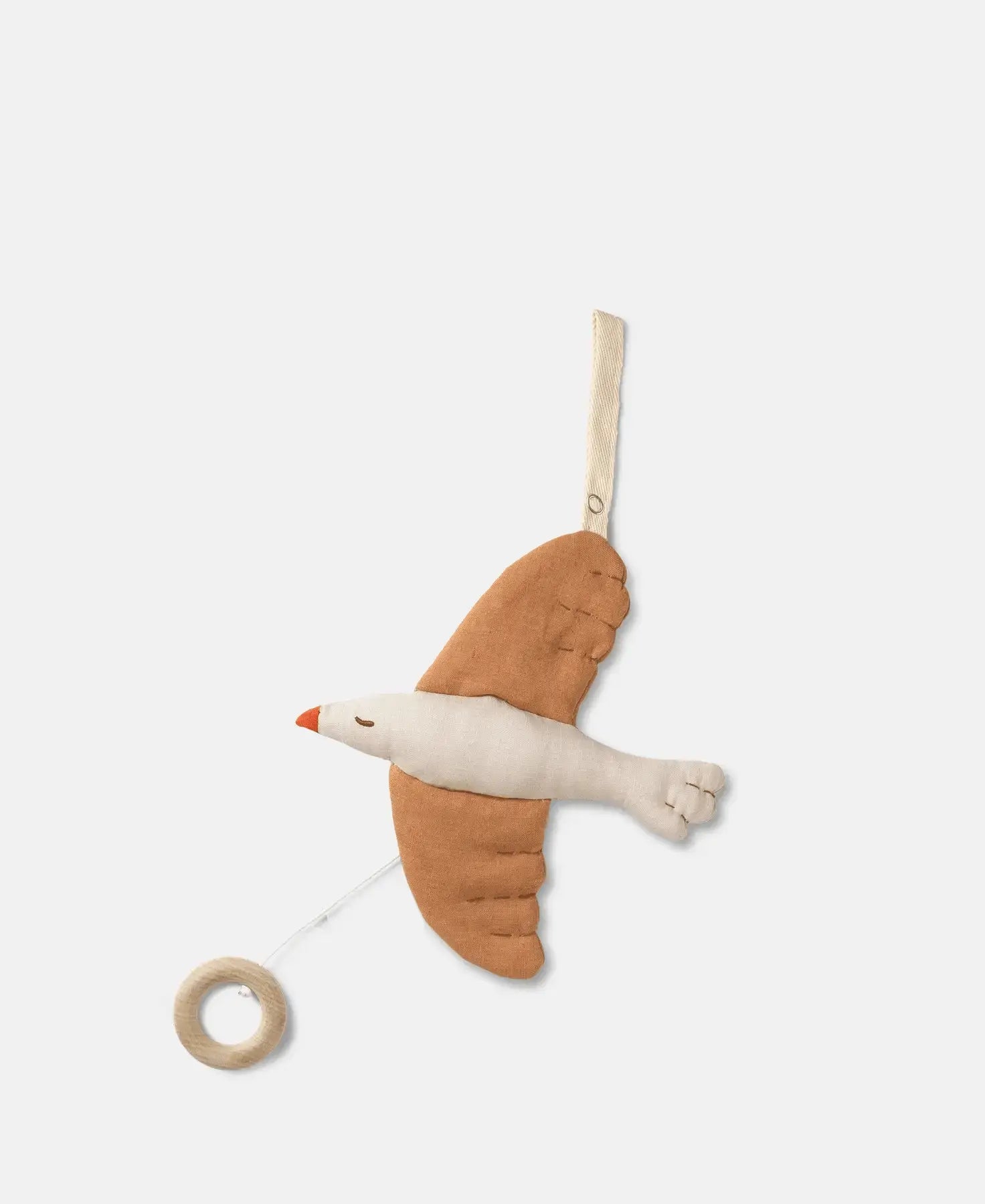 DEAR APRIL may mobile musical oiseau, nature brown plush bird with beige fabric strap