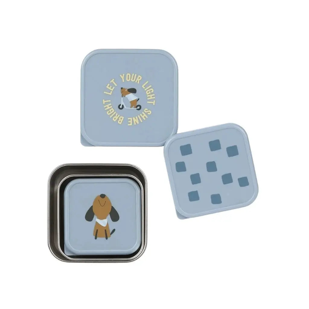 LÄSSIG set de 3 boîtes à collation bleues party, avec illustration de chien, empilables