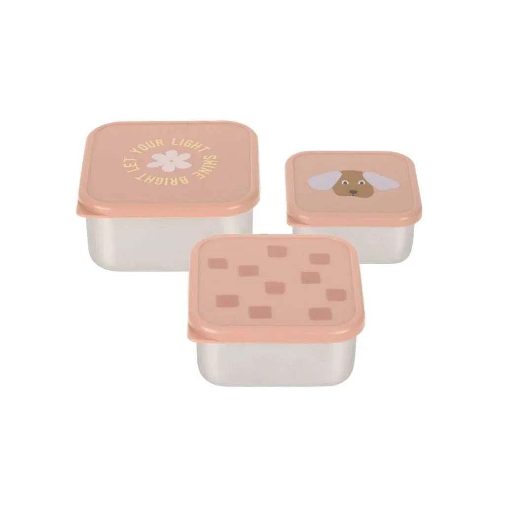 LÄSSIG 3-piece snack box set with pink lids and transparent bodies, Citron Grenadine