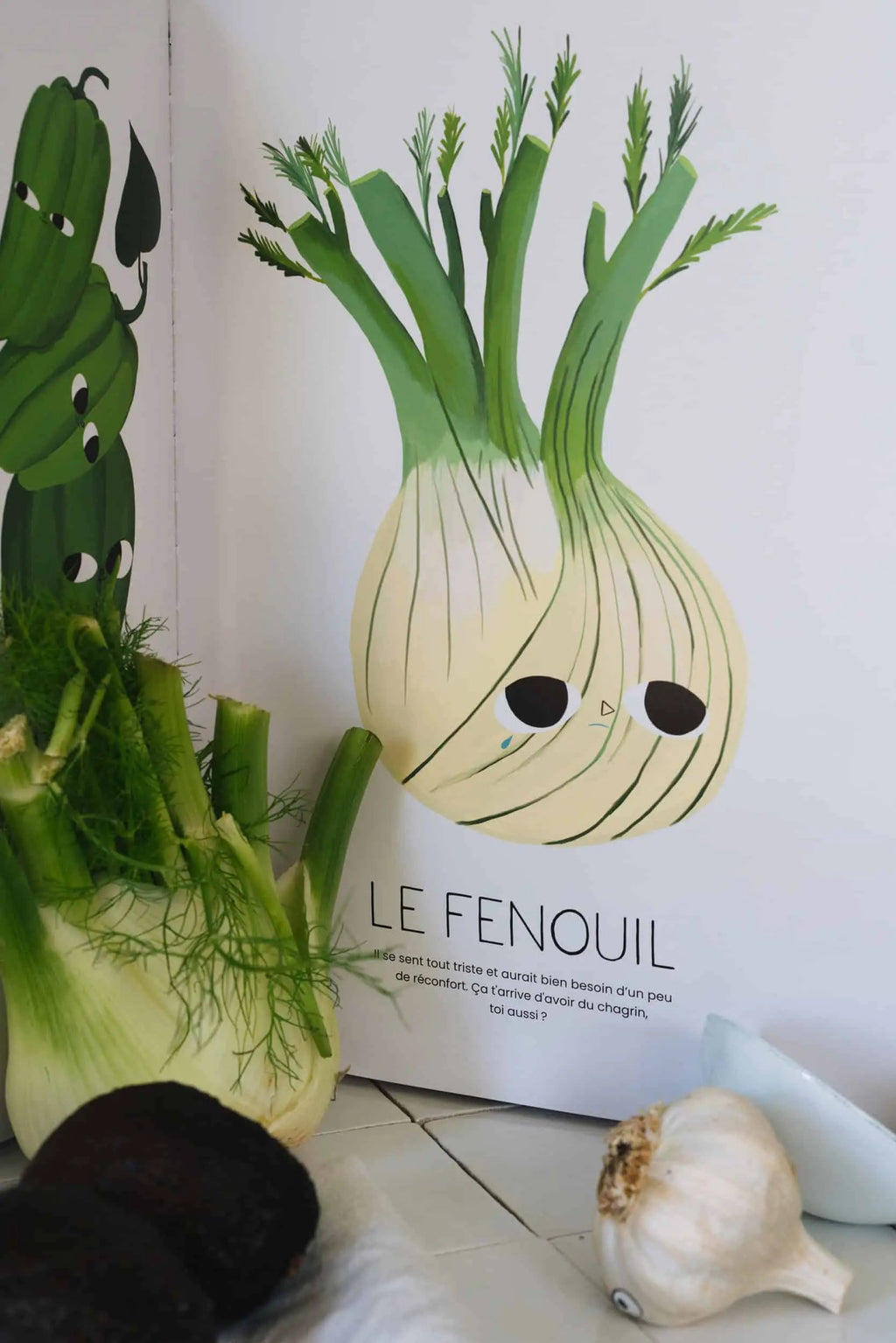 Print book Marcel et Joachim: les petits caractères with fennel illustration on white page