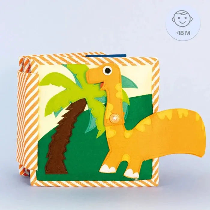JOLLY DESIGNS livre d'éveil en tissu avec dinosaure orange et palmier, Citron Grenadine