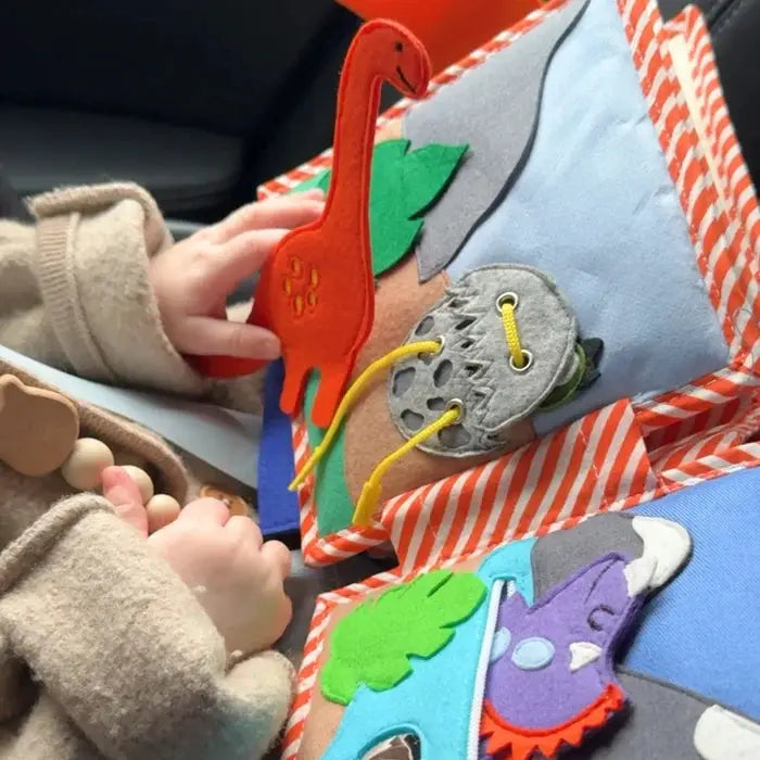 JOLLY DESIGNS livre d'éveil Dino Friends pour bébé 24m+, jouet sensoriel en feutrine colorée