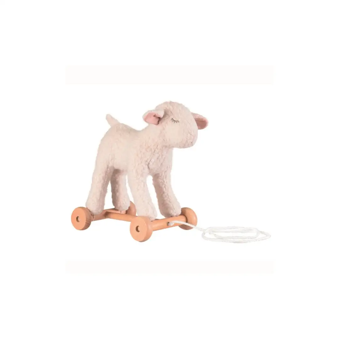 EGMONT TOYS animal à tirer plush sheep on wooden pull cart with rope, pink Citron Grenadine