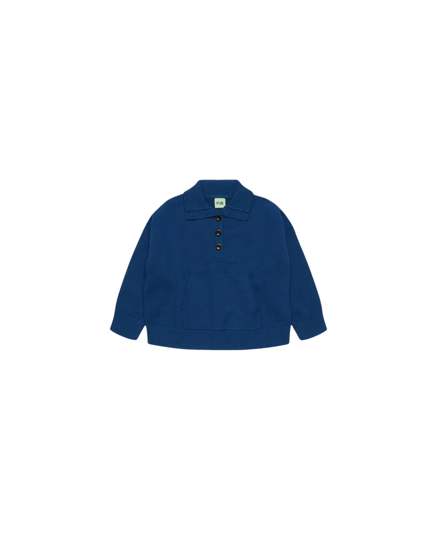 FUB merino polo pull in deep indigo with button collar, Citron Grenadine
