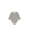 FUB merinos body in écru-dark navy stripes; Citron Grenadine baby bodysuit with shoulder and bottom snaps