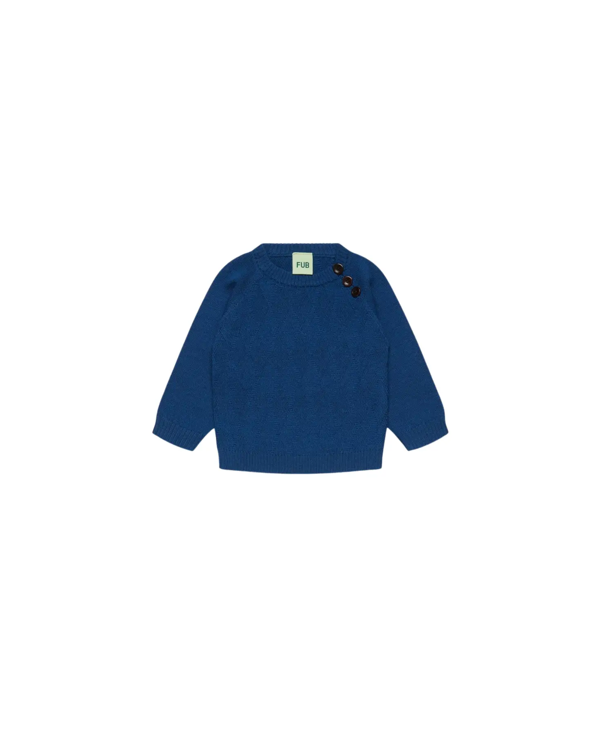 FUB merino pullover in deep indigo with three-button shoulder detail