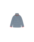 Pull col roulé en mérinos FUB, rayé écru et indigo profond avec bord rouge, Citron Grenadine