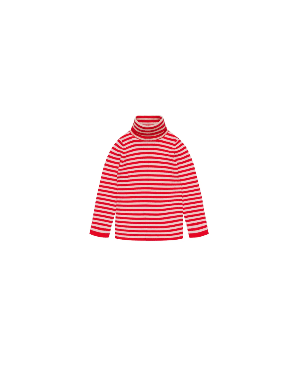 Pull col roulé en mérinos rouge et blanc à rayures, Citron Grenadine.