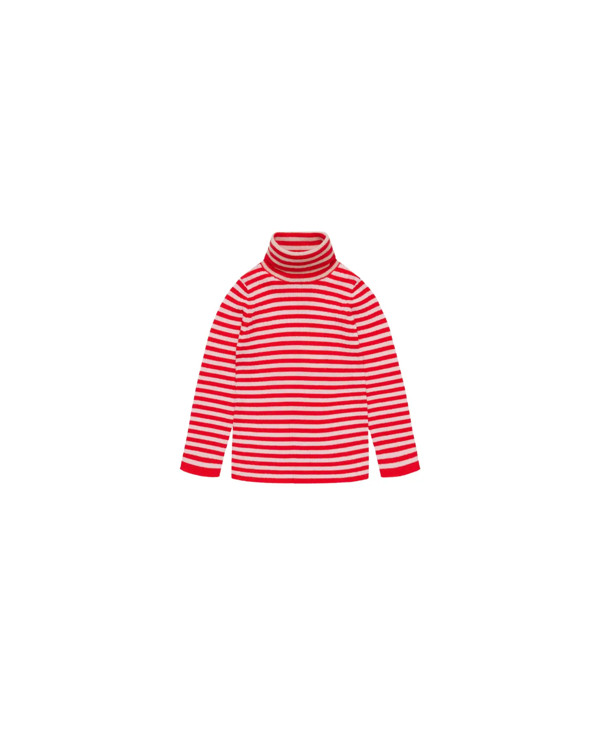 Pull col roulé en mérinos rouge et blanc à rayures, Citron Grenadine.