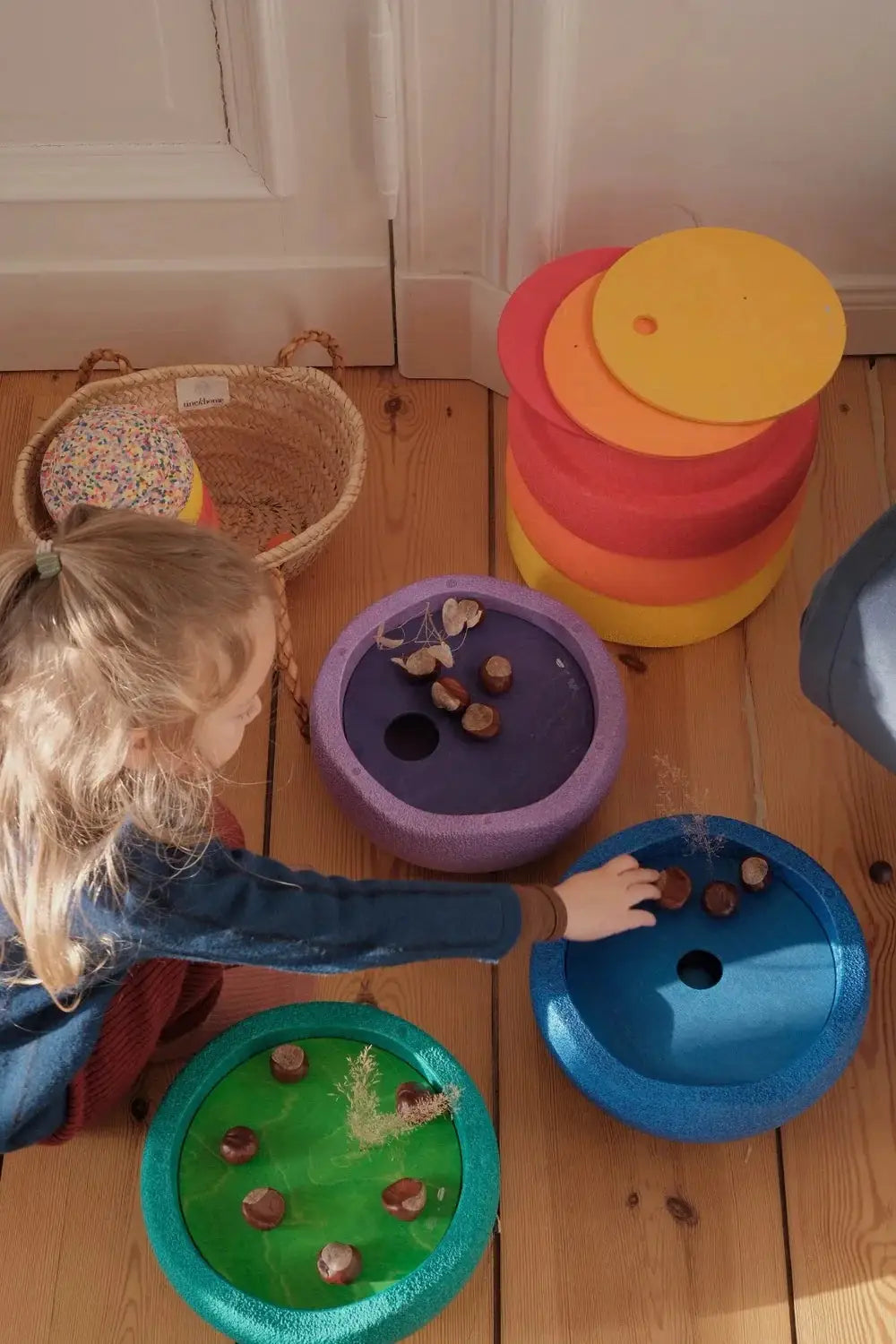 STAPELSTEIN x GRIMMS Rolling Discs Cool Classic set by Citron Grenadine - six colorful discs for construction play