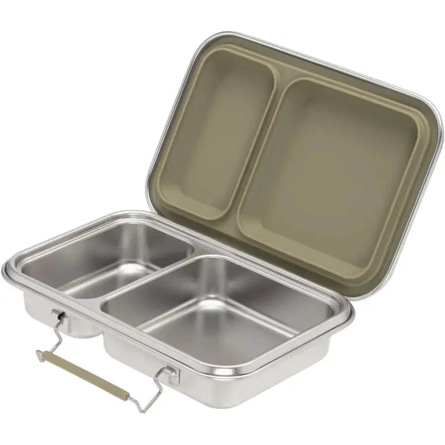 HAPS NORDIC stainless steel lunchbox with 2 compartments, olive lid, folding handle