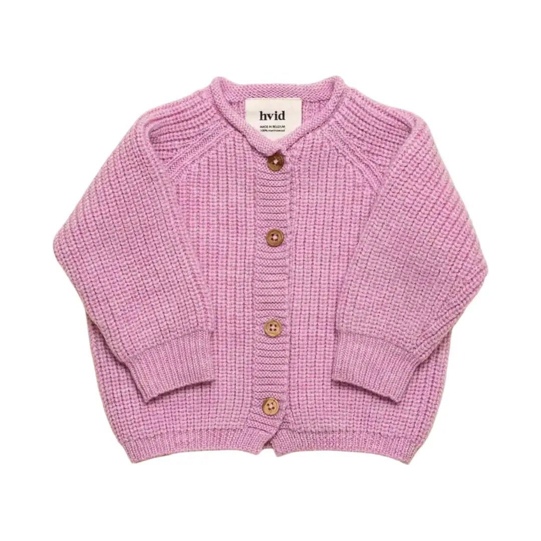 HVID Inga cardigan, cotton candy pink knit with wooden buttons by Citron Grenadine