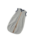 Gigoteuse en laine sans manches pour bébé, gris chiné avec zip orange et bordures bleu marine