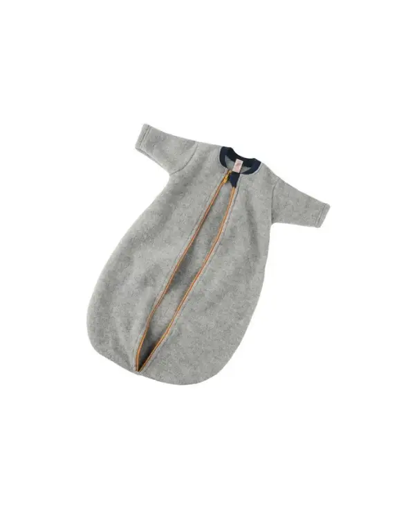 Gigoteuse en laine ENGEL pour bébé, gris chiné, manches, zip orange, Citron Grenadine