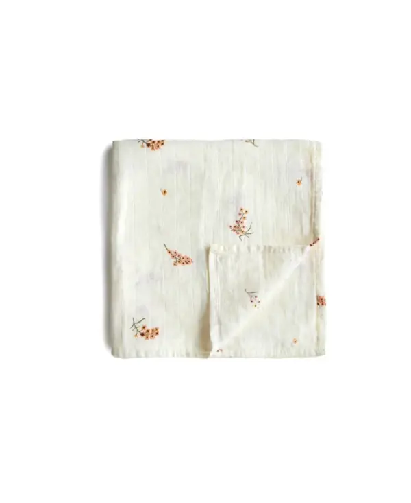 Mushie cotton gauze baby blanket with floral print