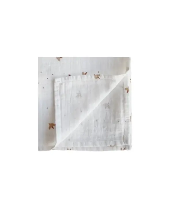 MUSHIE tetra en gaze de coton sparrow, coton gauze blanc avec motifs moineaux.